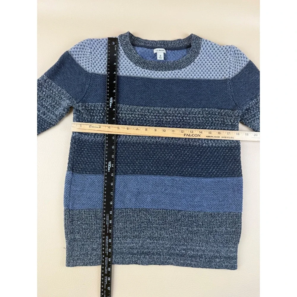 L.L.Bean Cotton Sweater Mens Medium Blue Textured Striped Crewneck